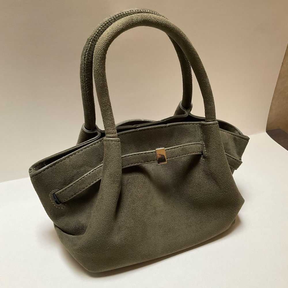 Elegant Olive Green Faux Suede Handbag Small Tote Bag Fashion Design Crossbody